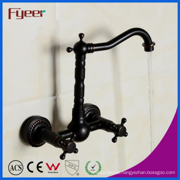 Fyeer Classic Wall Mounted Double Handle Black Brass Bath Faucet